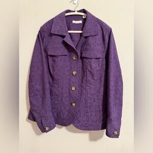 Coldwater Creek Purple Textured Embroidered Jacket Floral Brocade Button W20